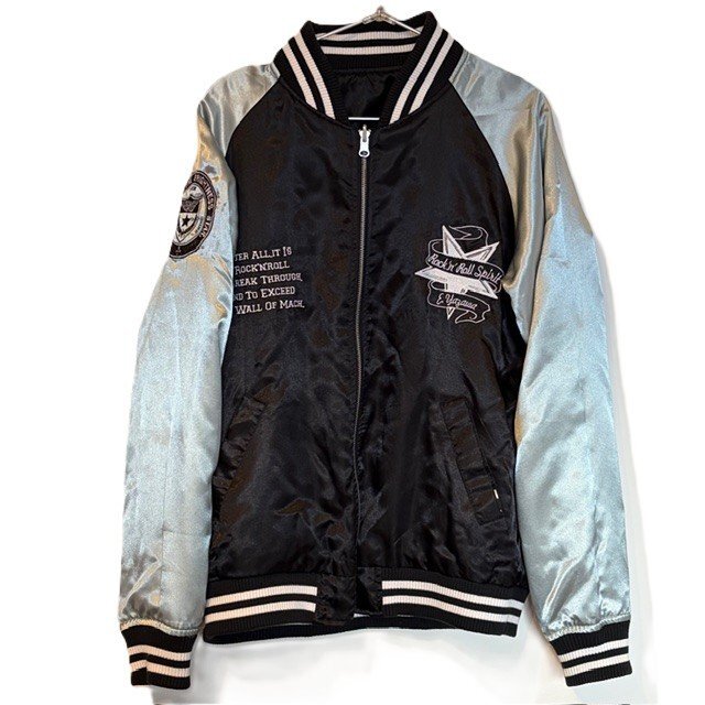 【ヴィンテージ】矢沢永吉 E.YAZAWA スカジャン Lサイズ イーグル 鷲 リバーシブル ブラック 刺繍ワッペン グッズ ロックンロール ファン