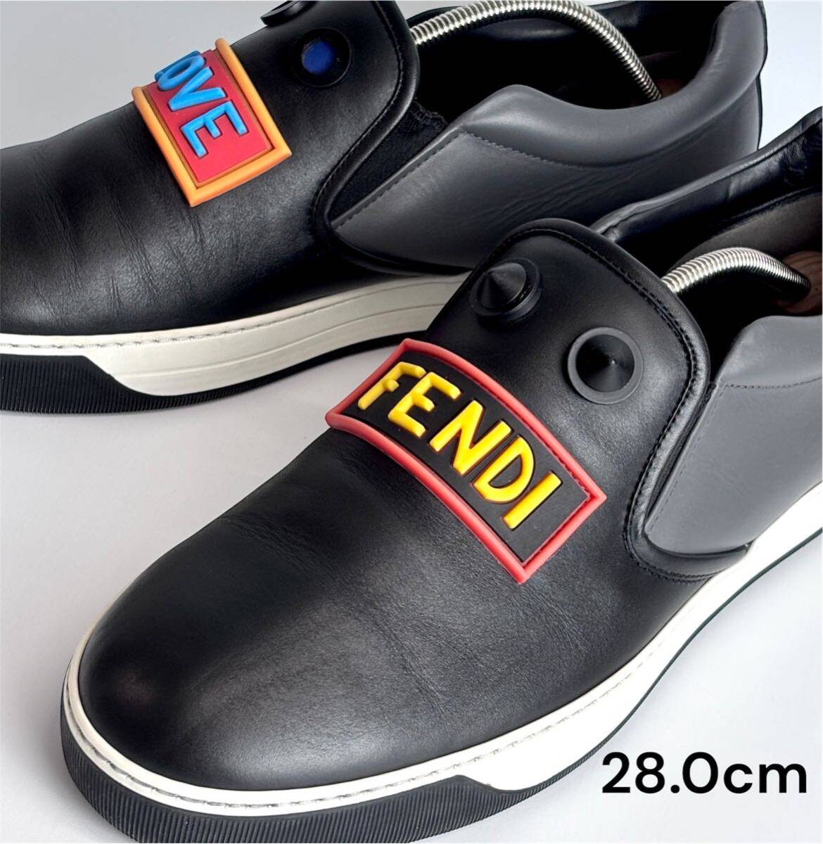 【極美品】フェンディ ラブレザー スリッポン Fendi Love Leather Slip-on Sneaker シューズ スニーカー メンズ ブラック ロー イタリア