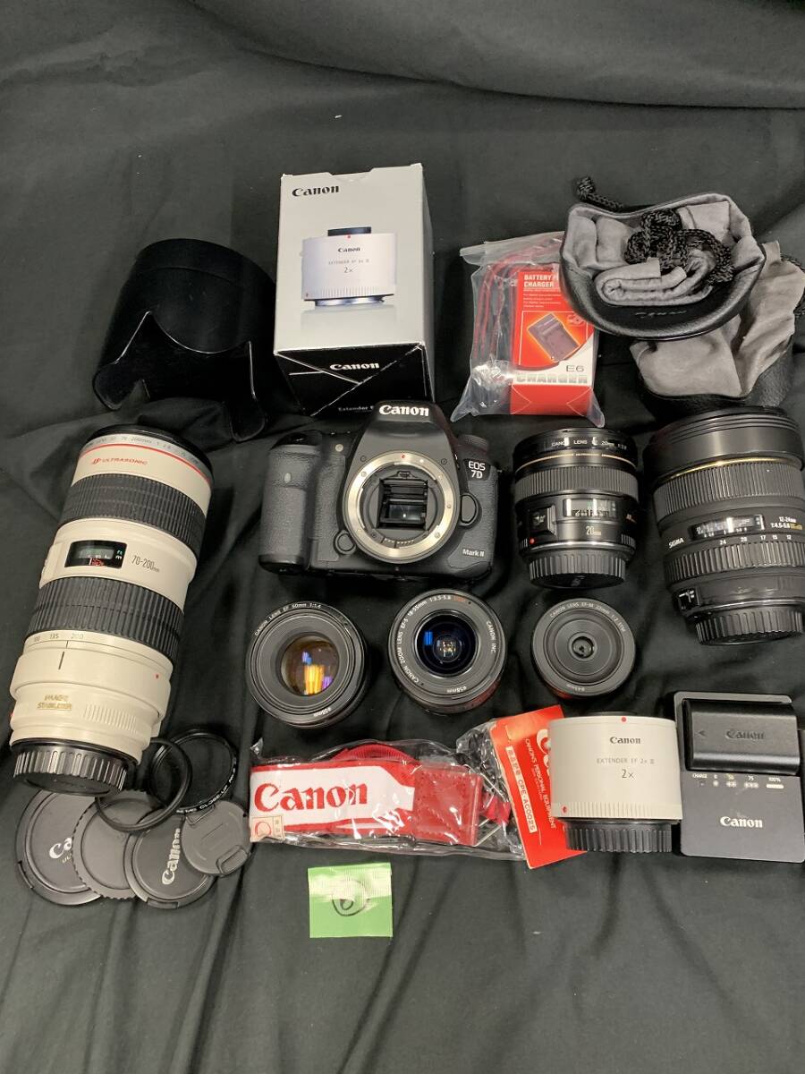 (6) Canon 70-200 f2.8 L IS USM 18-55 50mm f1.4 22mm 7D mark II キャノン レンズ まとめ ジャンク