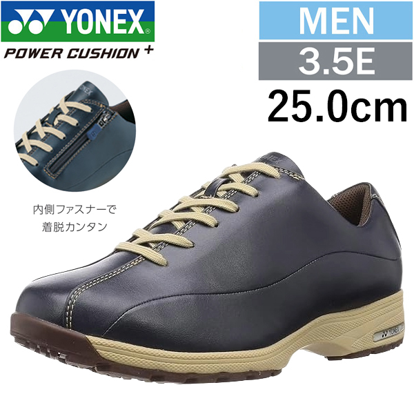 M21N ネイビーブルー 25.0cm ヨネックス パワークッション ウォーキングシューズ 男性用 メンズ 靴 3.5E YONEX ファスナー SHWM21N