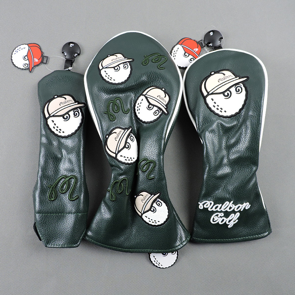 暗緑3点セット Malbon Golf ヘッドカバー ドライバー/フェアウェイ/ユーティリティ 新品送料無料