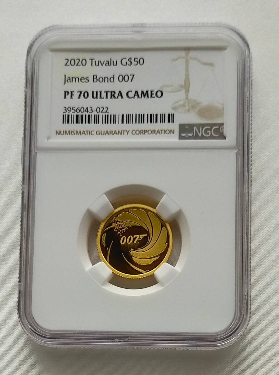 007　ジェームズ・ボンド　1/4オンス　7.777ｇ　金貨　PF70UC最高鑑定　限定1000　2020年　COA元ケース・箱付　プルーフ　ツバル　50ドル
