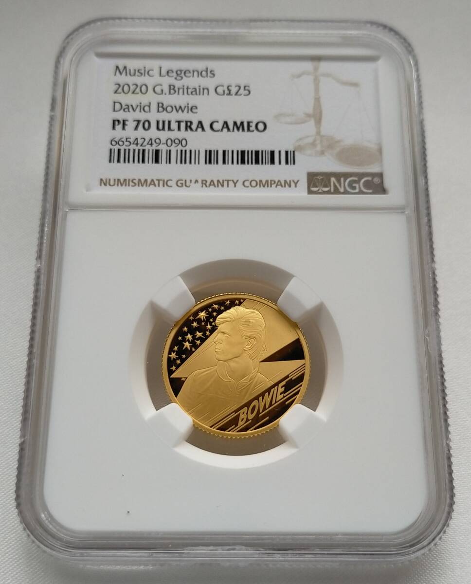 英国 デヴィッド・ボウイ 1/4オンス 7.8g 金貨　PF70UC 最高鑑定 プルーフ 限定1400 2020年 COA元箱ケース付 25ポンド デビッドボウイ