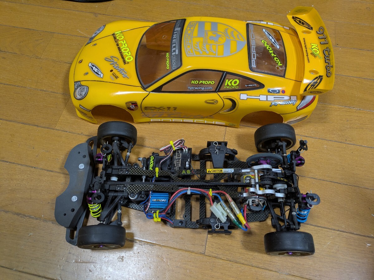 極美品　HPI カーボン4WDシャーシ　モーター/プロポ付き　porsche911turbo