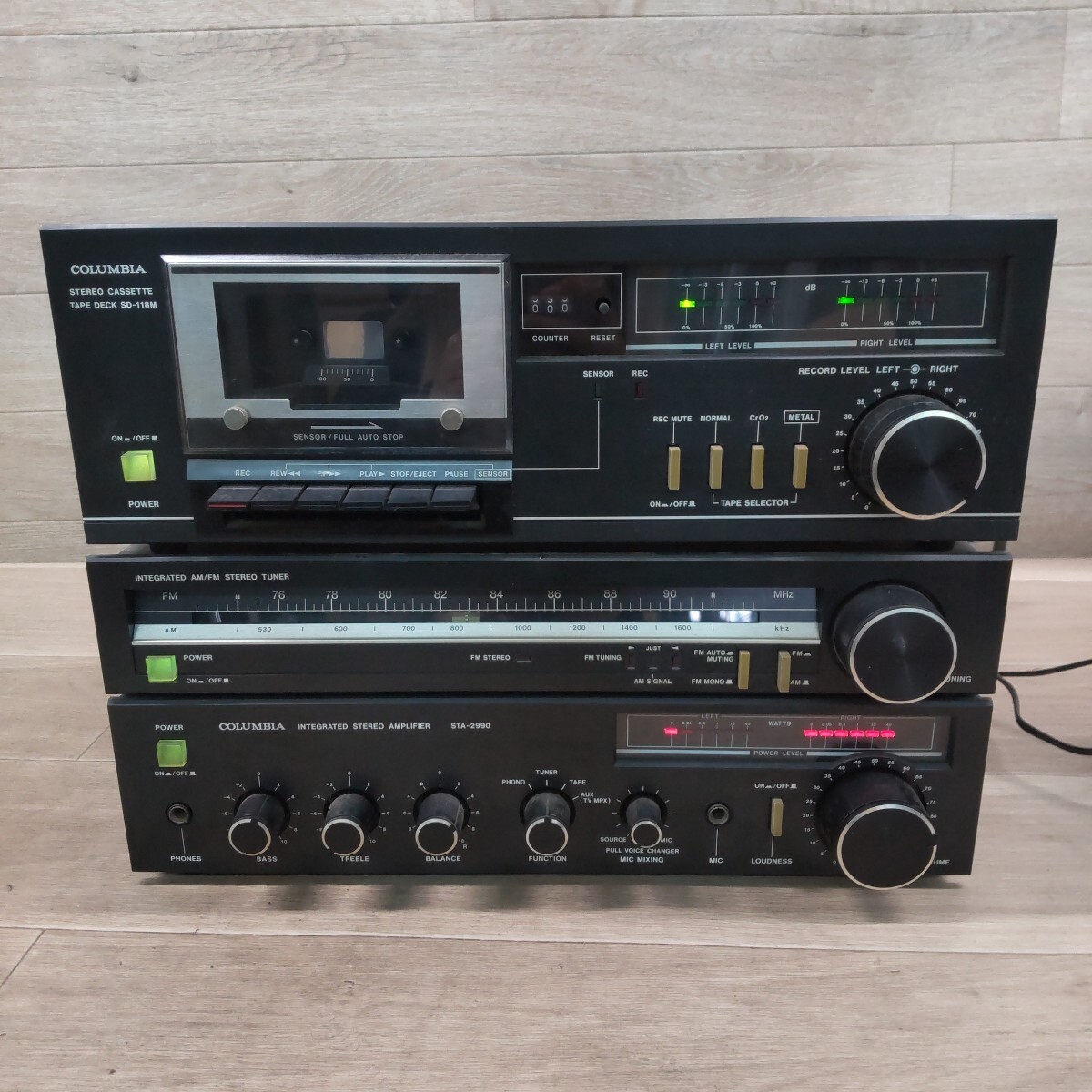 LID-260308-552 Columbia コロンビア カセットデッキ SD-118M ステレオアンプ STA-2990 2点セット オーディオ機器 音響機器 通電確認済み