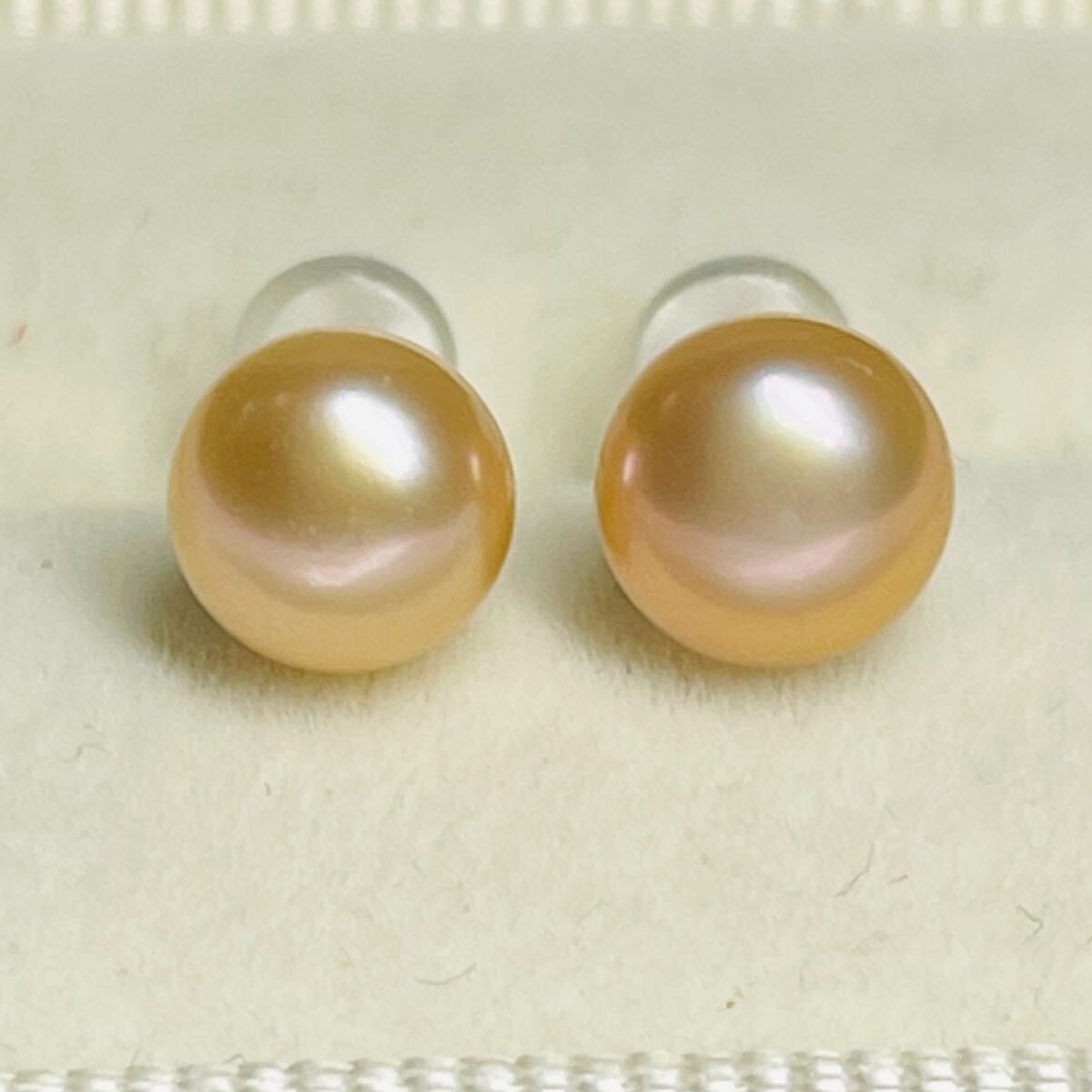 本真珠 パールピアス 天然真珠 直結 照り良く ピアス パール 天然 発色抜群 真珠 極照り オリンジ　7mm
