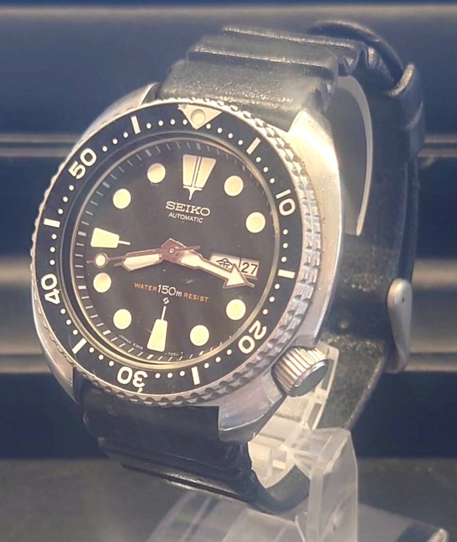 【動作品】 SEIKO セイコー サードダイバー 6306-7001 ブラック ラバー 150m 3rd デイデイト AT 自動巻き 純正ベルト 刀剣 sword デザイン