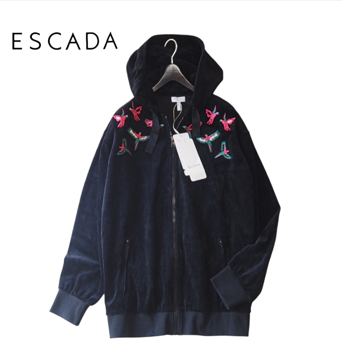新品タグ付き★エスカーダ ESCADA★bird刺繍 オーバーサイズ パーカー ロングカーディガンsize L★未使用