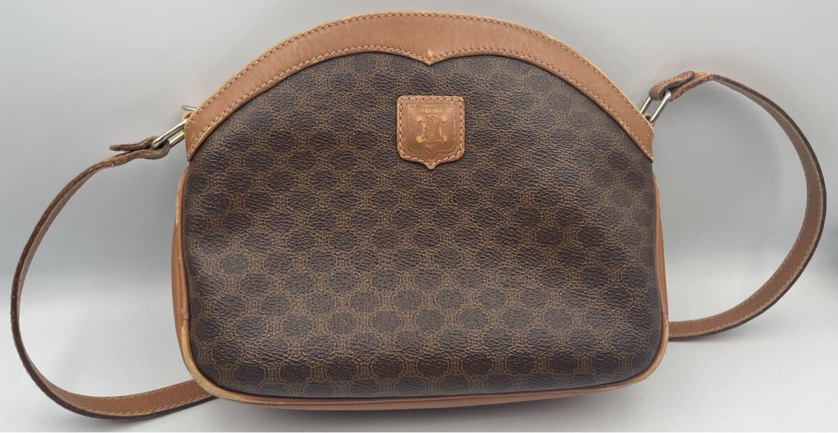 FY35104000A100 CELINE セリーヌ マカダム柄 ショルダーバッグ 斜め掛け レザー ダークブラウン ゴールド金具 現状品