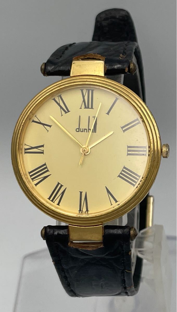 FS4479A084 dunhill ダンヒル 腕時計 クオーツ レザーベルト ベルトに傷みあり 不動　現状品