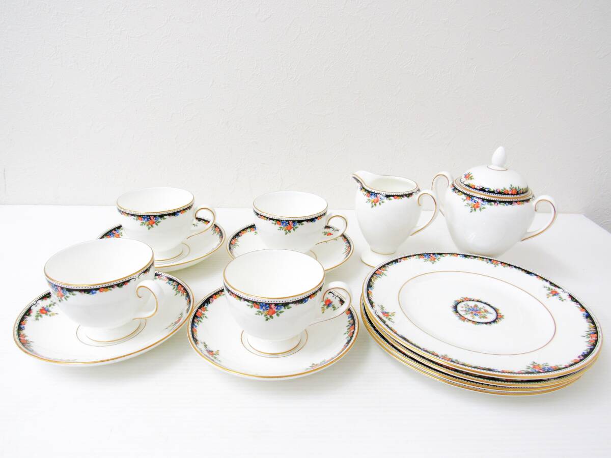Wedgwood ウェッジウッド オズボーン ティーカップ＆ソーサー 4客 プレート 4枚 シュガーポット クリーマー セット 食器 HG260311