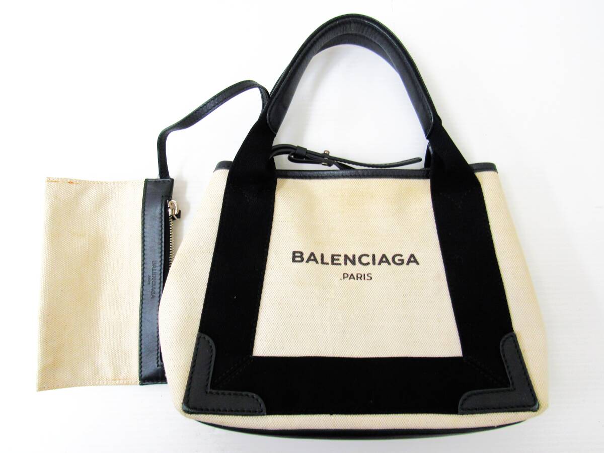 バレンシアガ BALENCIAGA トートバッグ 390346 ネイビーカバスXS レザー アイボリー×黒 ２WAYバッグ ショルダーバッグ ハンドバッグ kdh