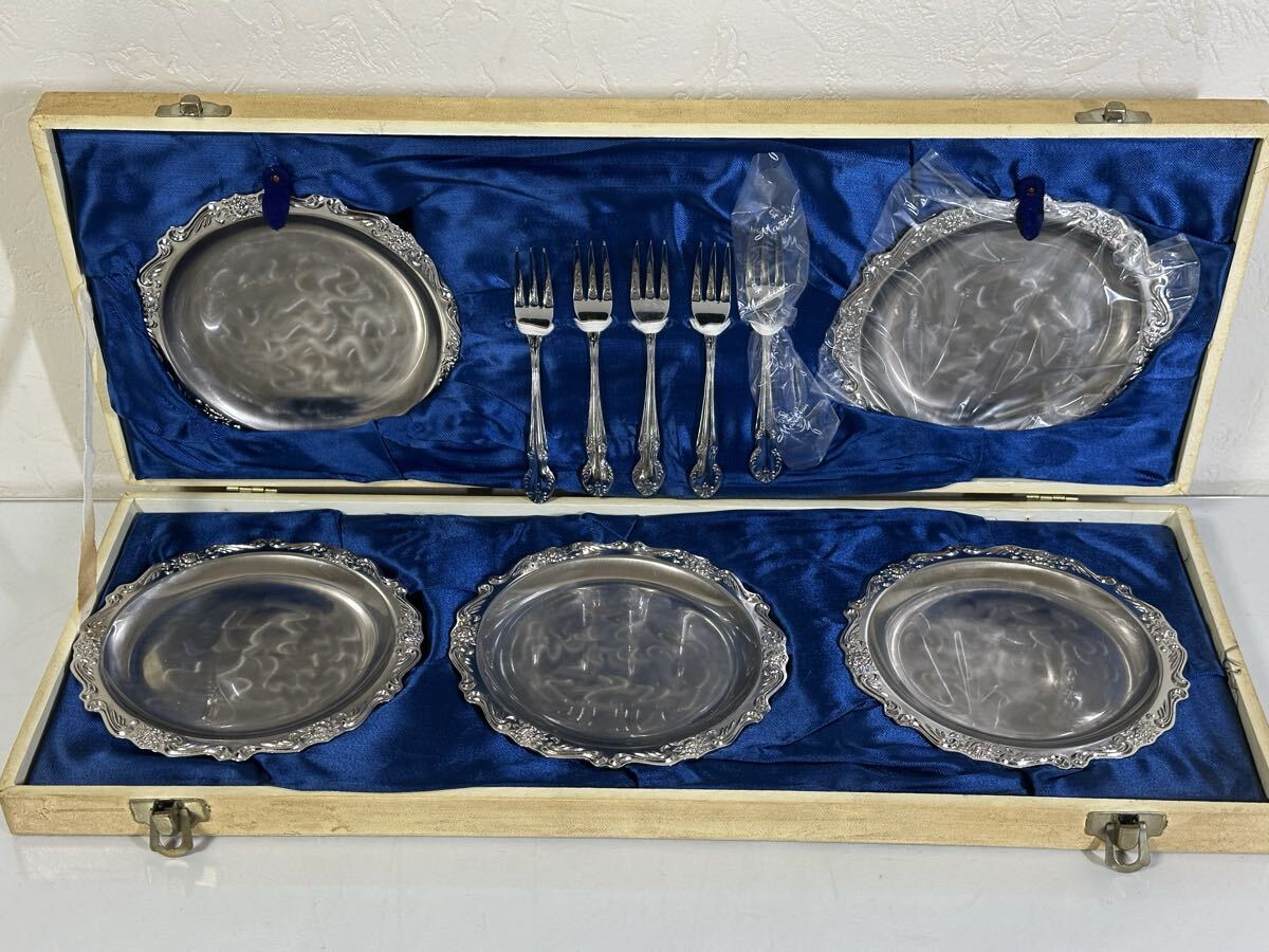 未使用 保管品 Martian マーシャン カトラリー プレート フォーク 5客セット 銀メッキ 食器 ブランド食器 箱入り