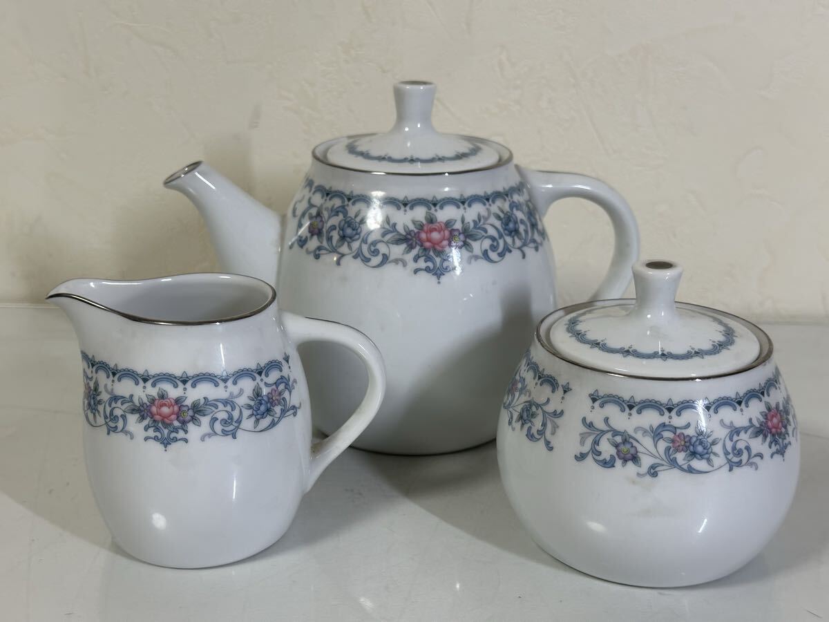 Noritake ノリタケ ROMANBLUE ロマンブルー ティーポット&シュガーポット＆クリーマーセット 洋食器 ブランド食器