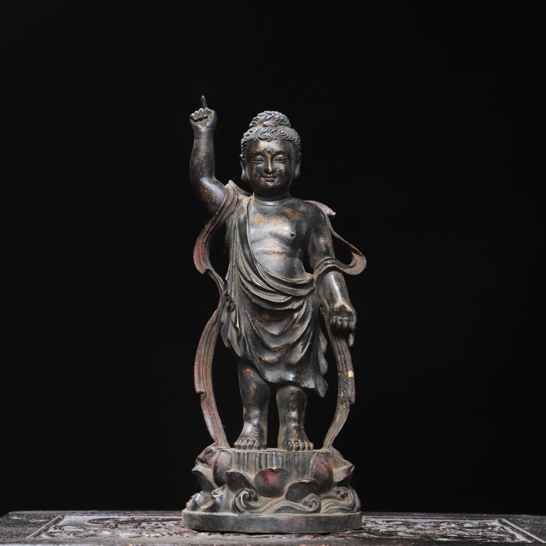永し 明時代 古銅泥金 太子佛 佛像 仏像 宗教 供養 仏教古美術 極細工 古銅彫 置物擺件 古美術品 時代物 古董品 収集 旧家蔵出 中国唐物
