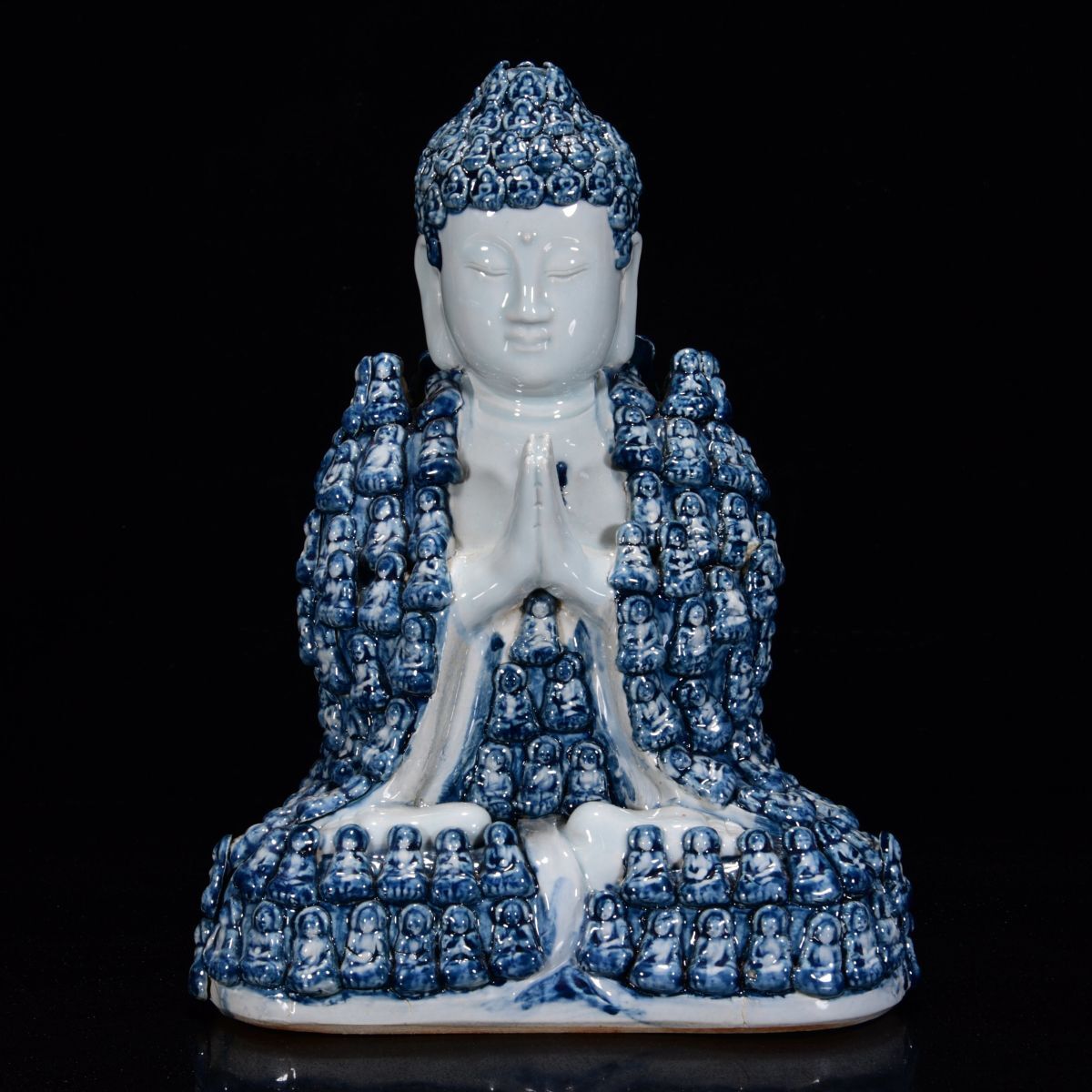 永し 清時代 乾隆年製 青花 百佛 釋迦牟尼佛 仏像 宗教 供養 古陶磁器 陶芸 皿 中国陶瓷器 唐瓷 置物擺件 古美術品 収集 旧家蔵出 中国唐物
