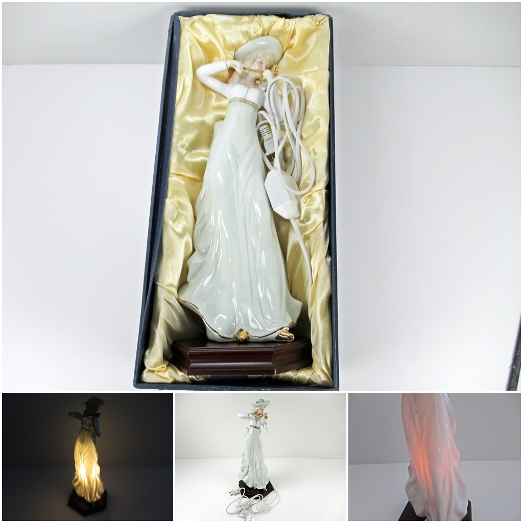 ◆[B30]ポーセリン フィギュリンランプ 灯り調節 高さ約40㎝ 陶器人形 テーブルランプ アンティーク調 磁器人形 インテリア コレクション