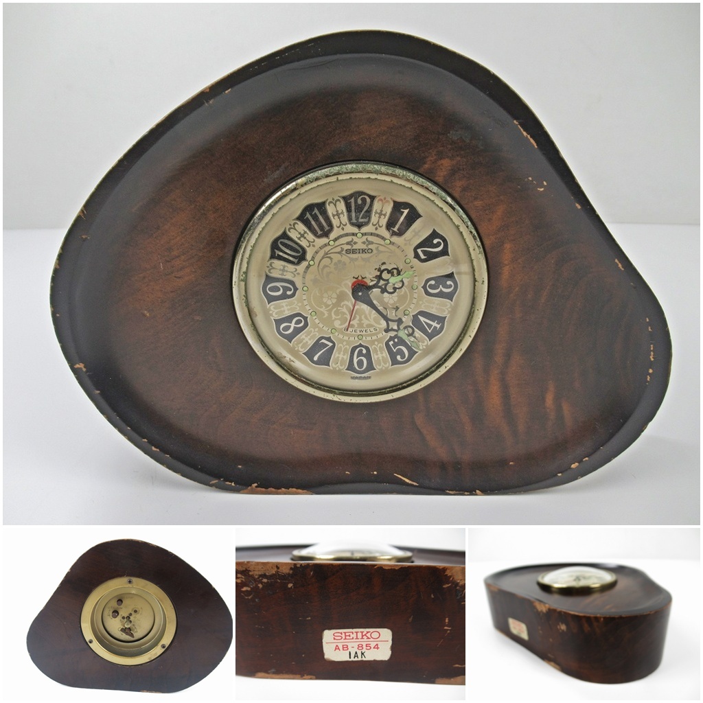 ◆[A28]SEIKO　ゼンマイ式　置時計　AB-854　デスククロック　8JEWELS　目覚まし機能付き　アンティーク　動作確認済
