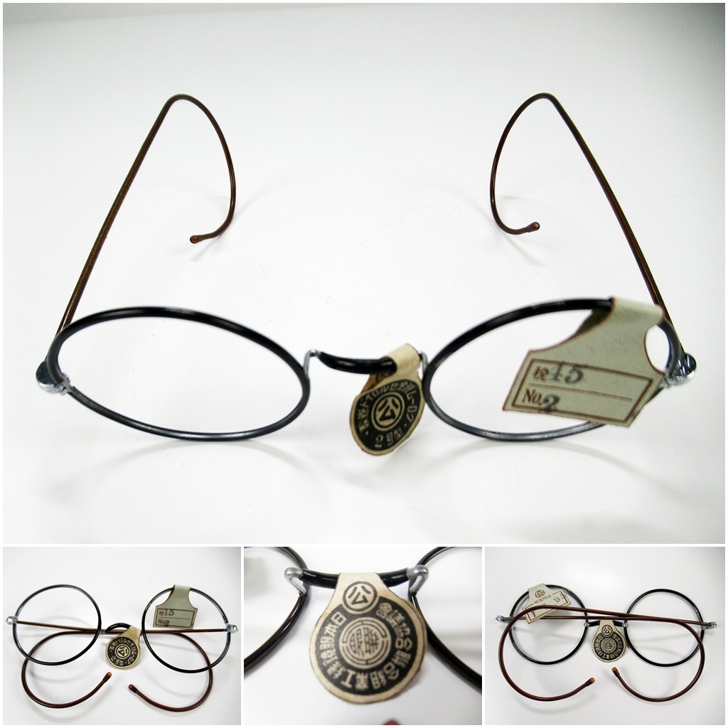 ☆[A45]未使用品 レトロ 黒丸メガネ 縄手タイプ セルロイド巻製 2号型 アンティークフレーム ビンテージ レトロな形状 長期保管品