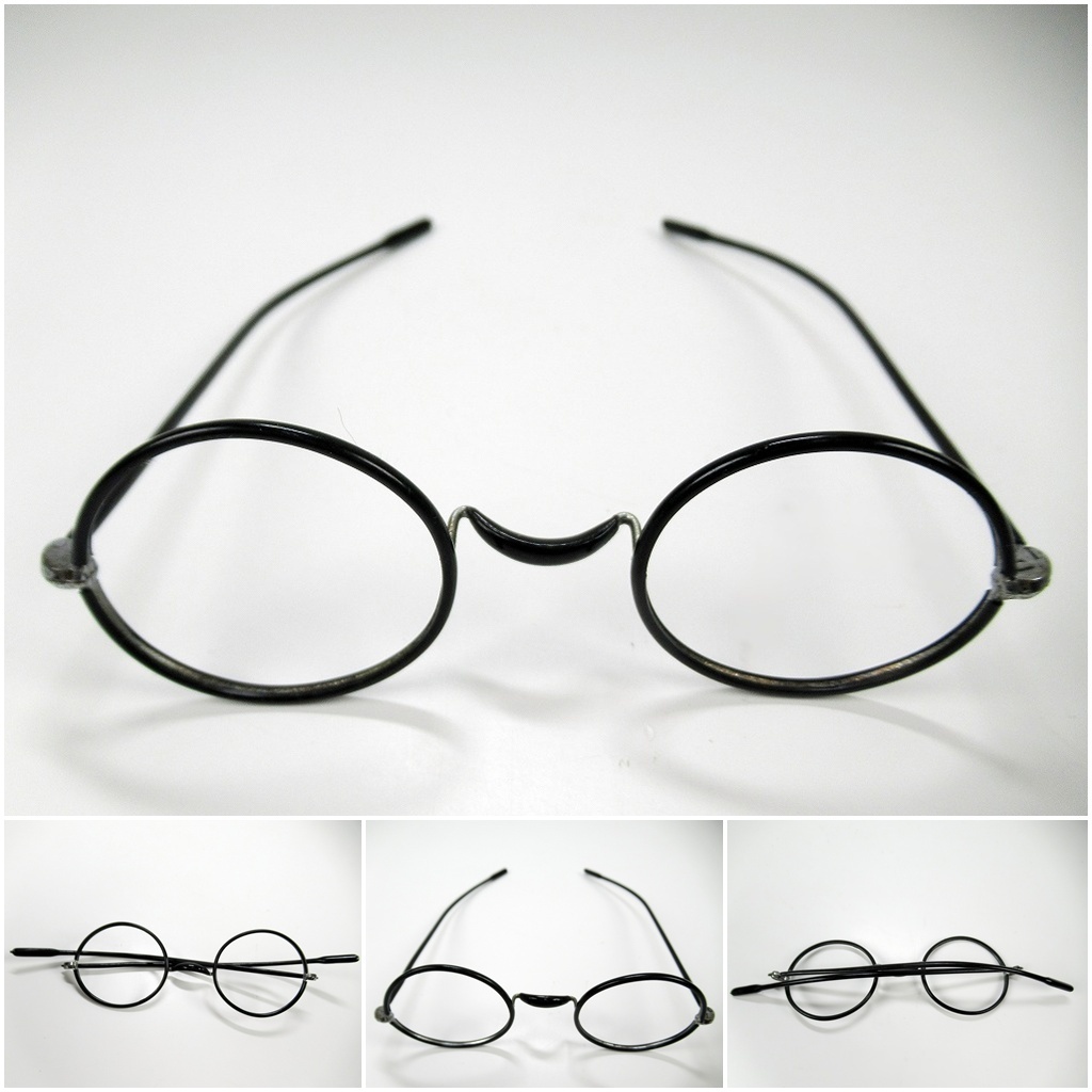 ☆[A31]未使用品　レトロ　黒丸メガネ　黒縁眼鏡フレーム　アンティークフレーム　ビンテージ　レトロな形状　長期保管品