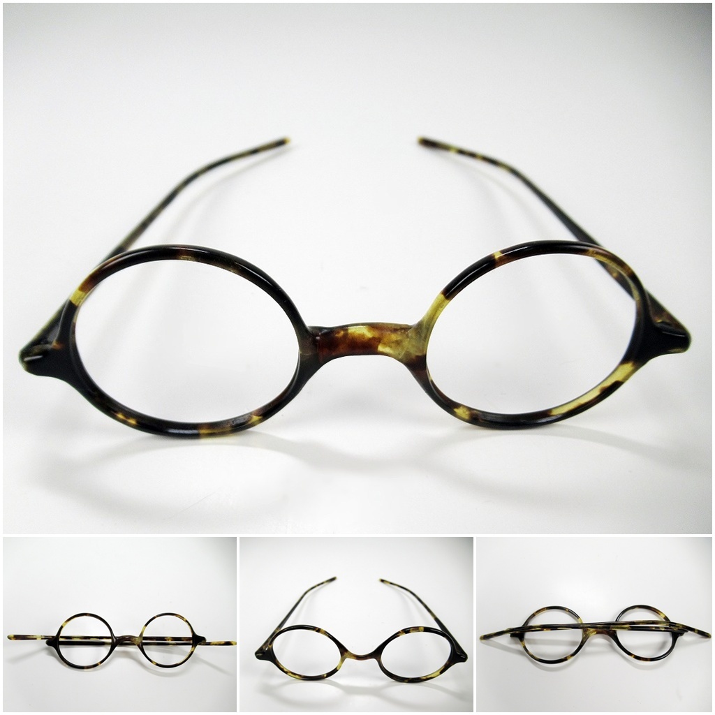 ☆[A35]未使用品　レトロ　べっ甲柄丸メガネ　クラシックなラウンド型　ヴィンテージフレーム　レトロな形状　長期保管品