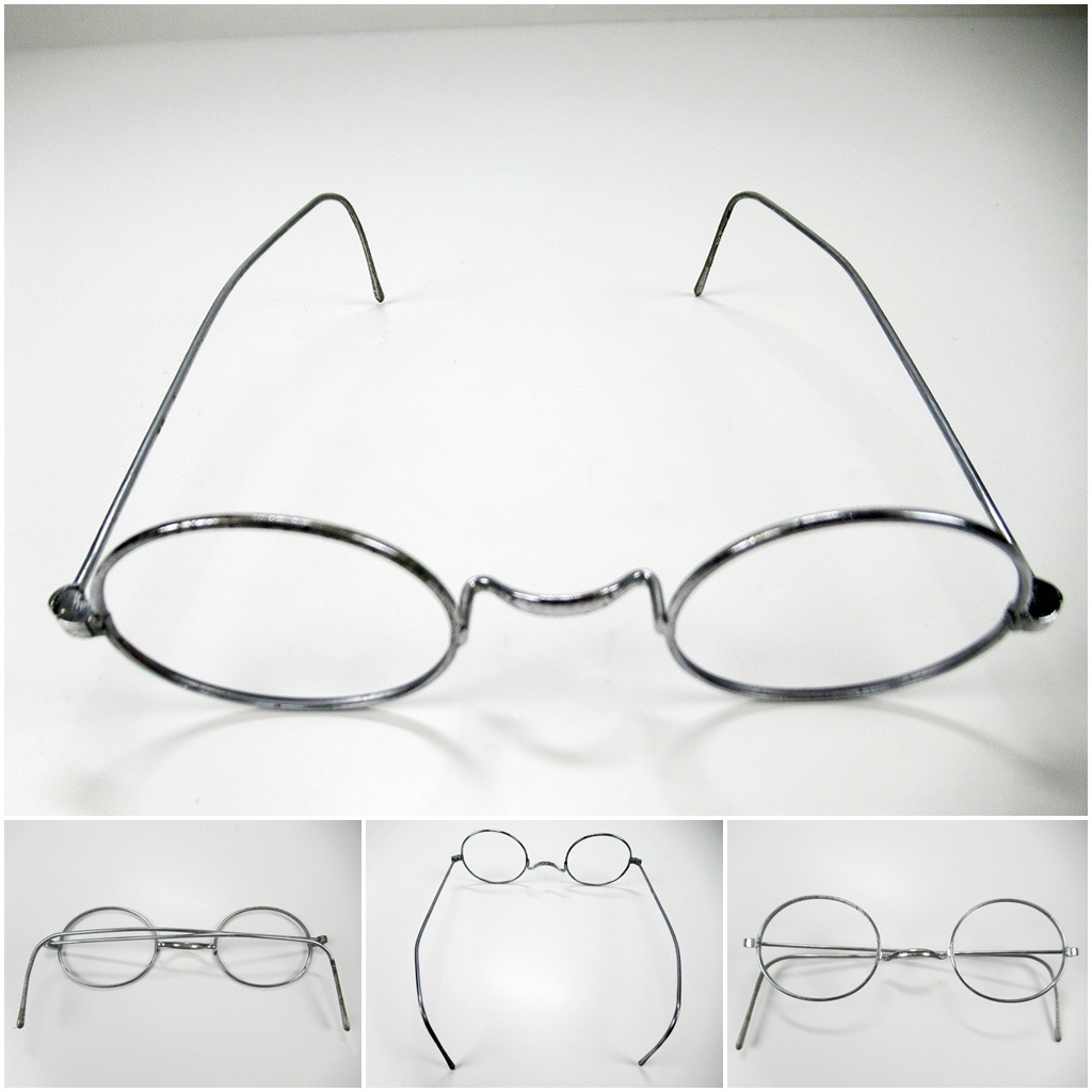 ☆[A37]未使用品 レトロ　丸眼鏡　細いワイヤーフレームメガネ クラシックなラウンド型 ヴィンテージフレーム レトロな形状 長期保管品