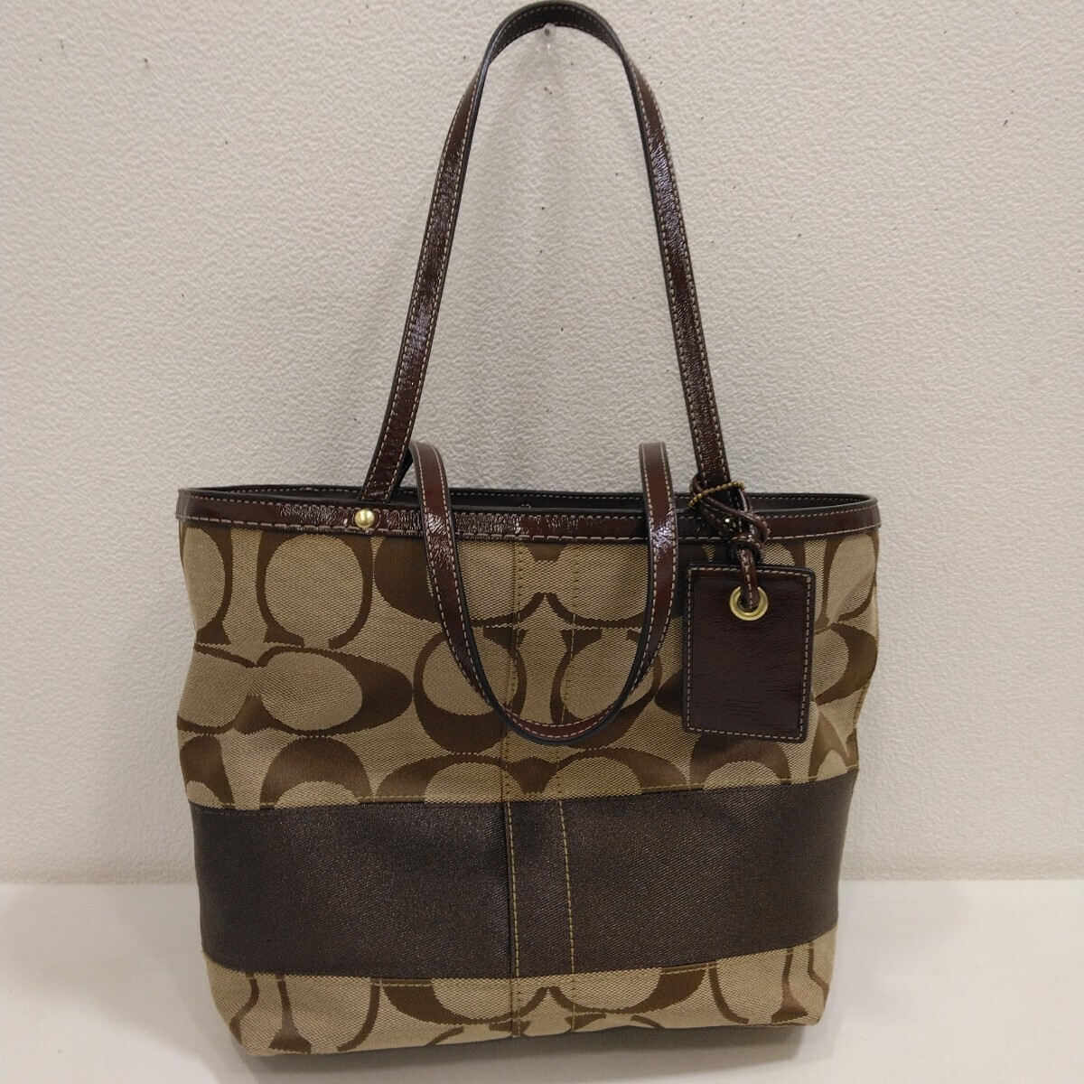 COACH◆ハンドバッグ/キャンバス/BEG/総柄/B0826-F10124 シグネチャー コーチ ブラウン