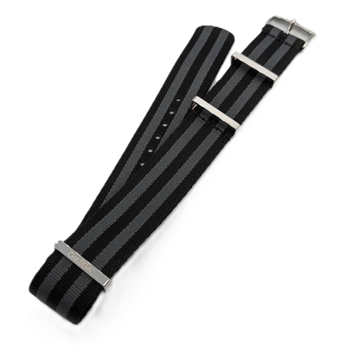 ■OMEGA オメガ 純正 NATO ストラップ ベルト ZSZ002028 バンド ポリアミド ブラック×グレー 19mm 腕時計