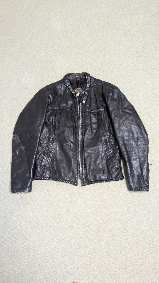 激渋 高級 肉厚 雰囲気抜群 70 〜 80's Sears ビンテージ レザージャケット シングルレザーライダース 黒 42 JUNK 希少 