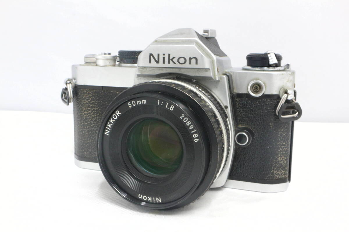 【送料無料】動作確認済 Nikon FM シルバー Ai-S NIKKOR 50mm F1.8 ニコン フィルム一眼レフ 単焦点レンズ パンケーキ 現状品 Y273