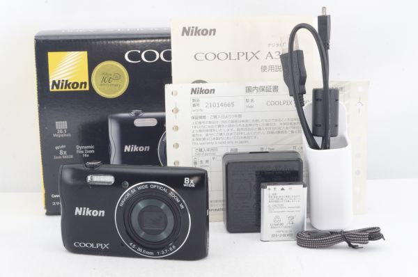 Nikon ニコン COOLPIX A300 ブラック 2005万画素 光学8倍ズーム コンパクトデジタルカメラ★元箱付き R5456