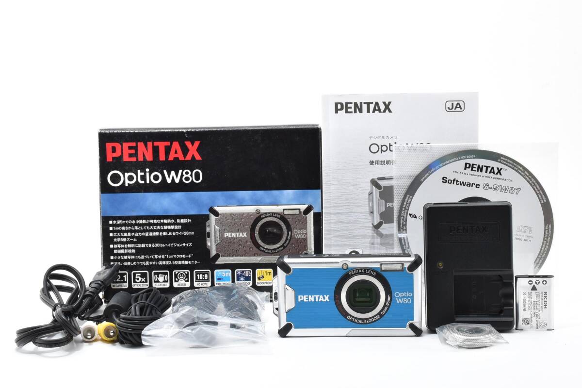 ■ 美品 ■ ペンタックス　PENTAX Optio W80 アズールブルー 《動作確認済・付属品多数》 コンパクト デジタル カメラ #A1098-28M