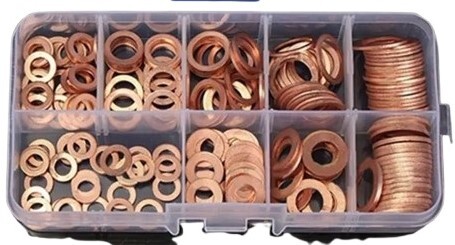 100個 銅 ワッシャー ガスケット ナット 丸型 平 ワッシャー フラット リング シール ボックス付き M8/M10/M12/M14