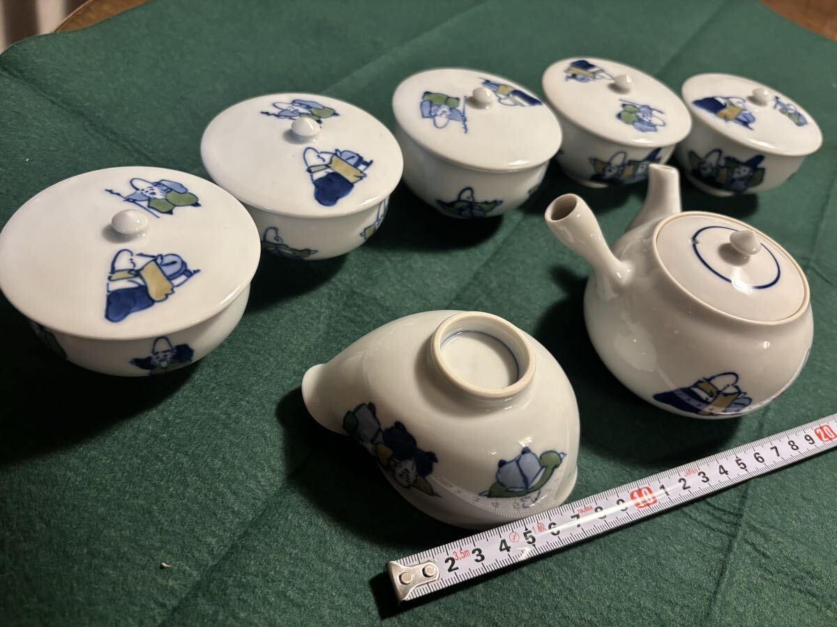 【名品】大陶造 青華長老文 煎茶器揃 急須 湯冷し 煎茶碗5客 揃い 染付 煎茶道具 茶器 茶道具