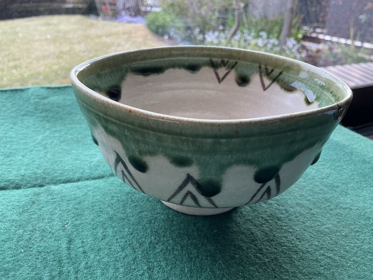 1-20 【名工】加藤光右衛門 作 織部茶碗 共箱付 / 美濃焼 伝統工芸 茶道具 抹茶碗 在銘 栞