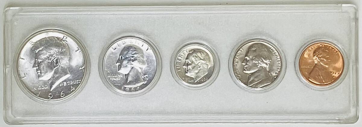 ★外国コインおまとめ5点★U.S.A.★①ケネディ50セント②ワシントン25セント③ルーズベルト10セント④ジェファーソン5セント⑤リンカーン★