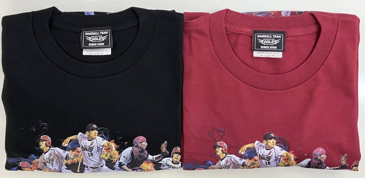 ★プロ野球応援Tシャツ おまとめ2点★東北楽天ゴールデンイーグルス 2013年★HEAT！Tシャツ ブラック／クリムゾンレッド サイズ：Large★