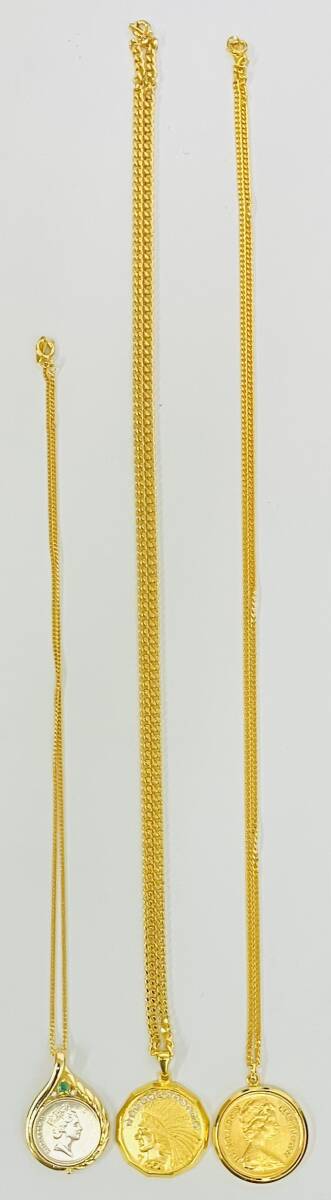 ★　ネックレス　おまとめ3点　★　①エリザベス2世　1994　ONE　PENNY　②インディアン　③エリザベス2世　1981　NEW　PENCE　★