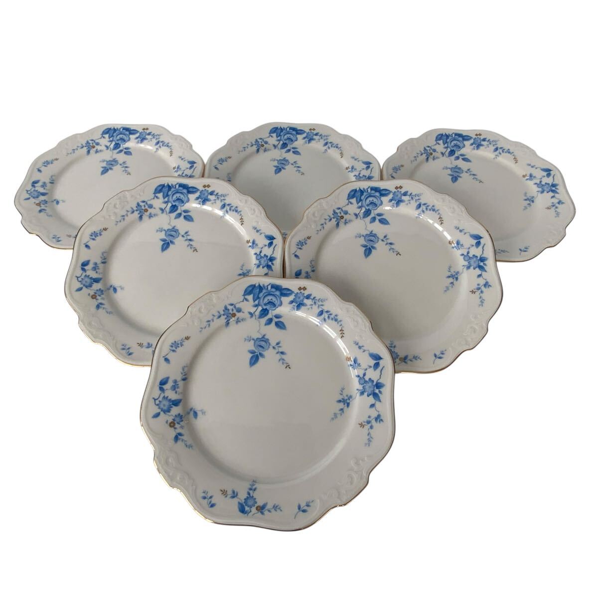 MM-5911 Noritake ノリタケ プレート 皿 Ivory China アイボリーチャイナ 大皿 洋食器 食器 花柄 約26cm ブルーローズ 6枚セット 