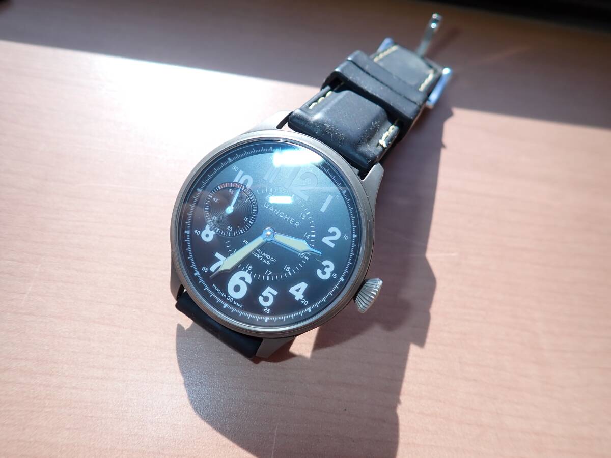 Wancher ワンチャー 手巻き 機械式 腕時計 アナログ時計 ブラック 裏スケ ミリタリー