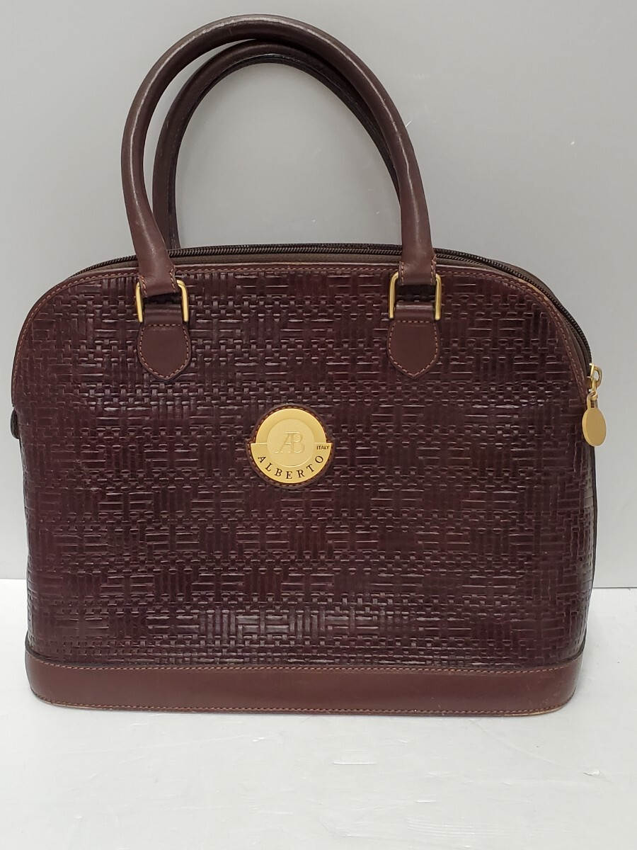 Mi★1円～【保管品】ALBERTO ハンドバッグ 内側劣化 角スレ有 made in italy AB レザー ブラウン バッグ 0320②