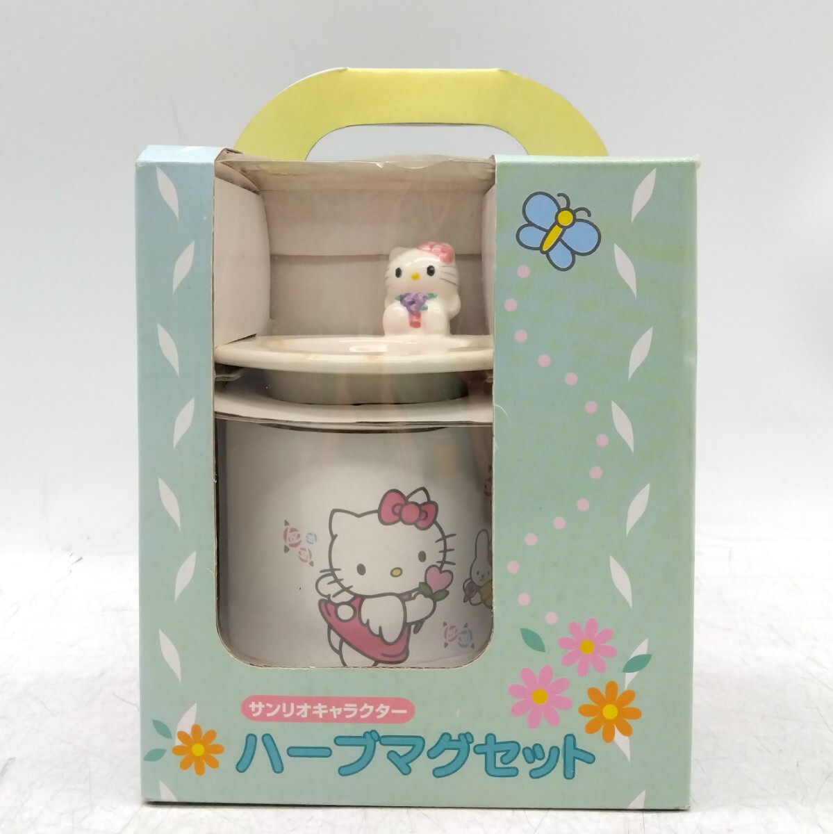 【保管品】非売品 希少 サンリオ ハローキティ エンジェル ハーブマグセット 茶こし付き 箱付き 汚れあり キャラクター ファンシー DM0305O