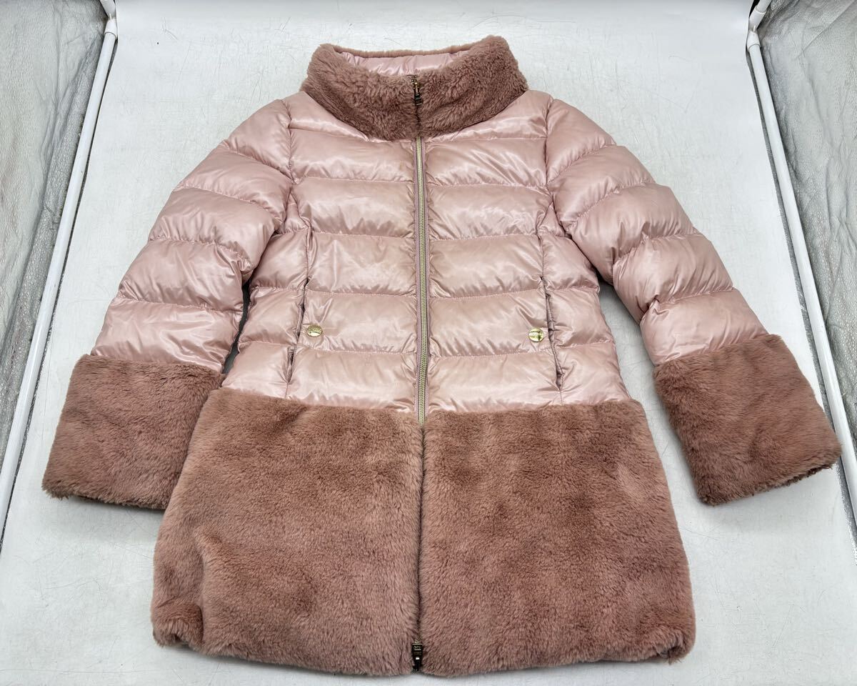 【中古】 HERNO ヘルノ ダウンコート キッズ 人気 グースダウン ？ ピンク 汚れあり ダブルジップ ファー フード欠品 現状品 DM0304M
