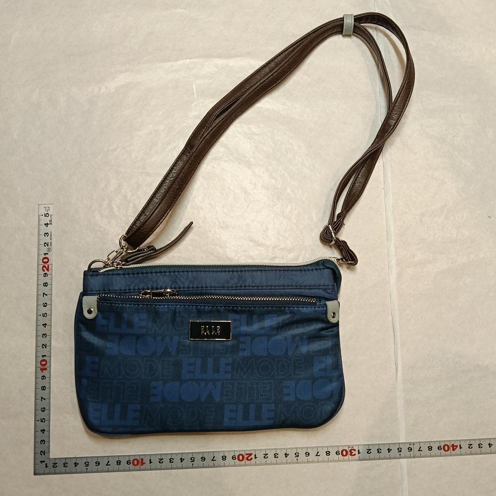 5点以上落札で送料無料！ ELLE エル ネイビー ロゴ柄 ショルダーバッグ 3908428