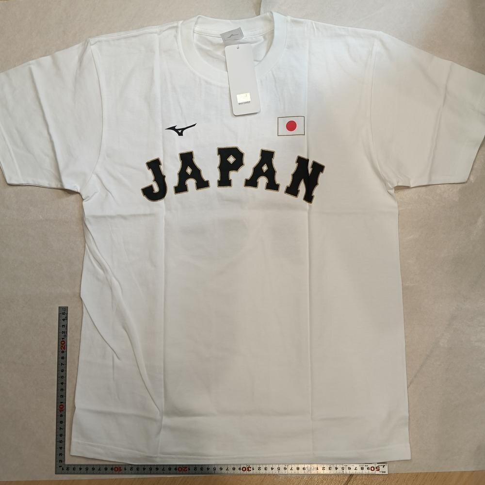 5点以上落札で送料無料！ ミズノ JAPAN 日の丸 ロゴ Tシャツ ホワイト 半袖　裾幅53 着丈69 袖丈21 3565619