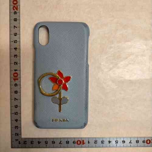 5点以上落札で送料無料！ PRADA プラダ ライトブルー 花柄 スマホリング付 iPhoneケース 5601083