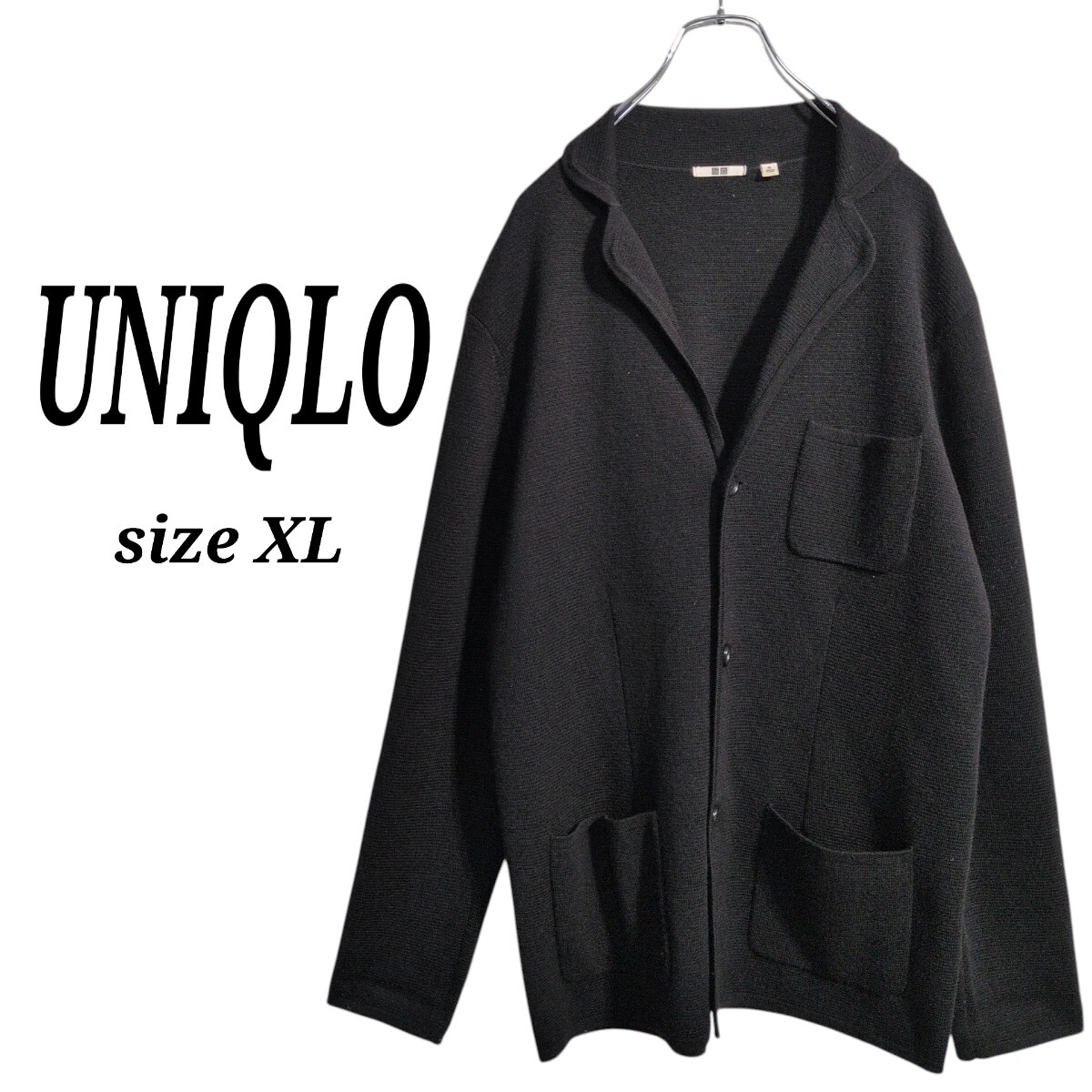 OLD UNIQLO　ユニクロ　ウールニットジャケット　カーディガン　黒　メンズ XL　オーバーサイズ　90s　00s　Y2K