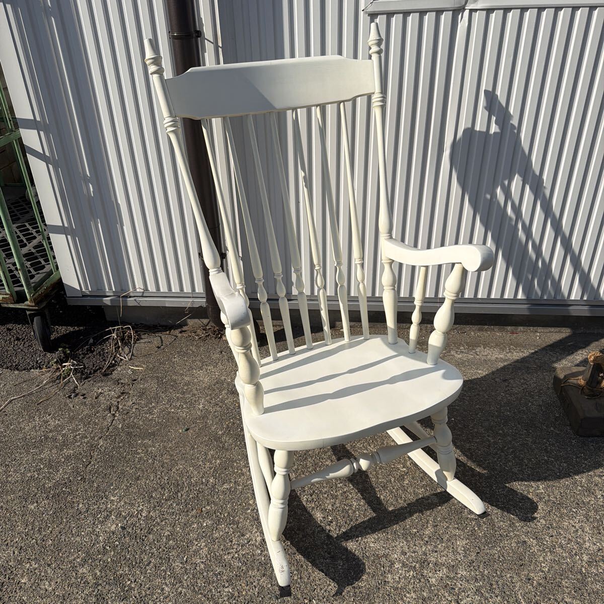 ♪家D4206 木製 ロッキングチェア 揺り椅子 ホワイト アンティーク ヴィンテージ レトロ アームチェア 直接引き取り大歓迎 長野市内