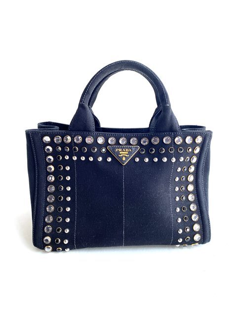 【即決/美品】 PRADA プラダ カナパミニ ビジュー ハンドバッグ トートバッグ B2439O 黒 ブラック キャンバス ストラップ無しモデル 初期