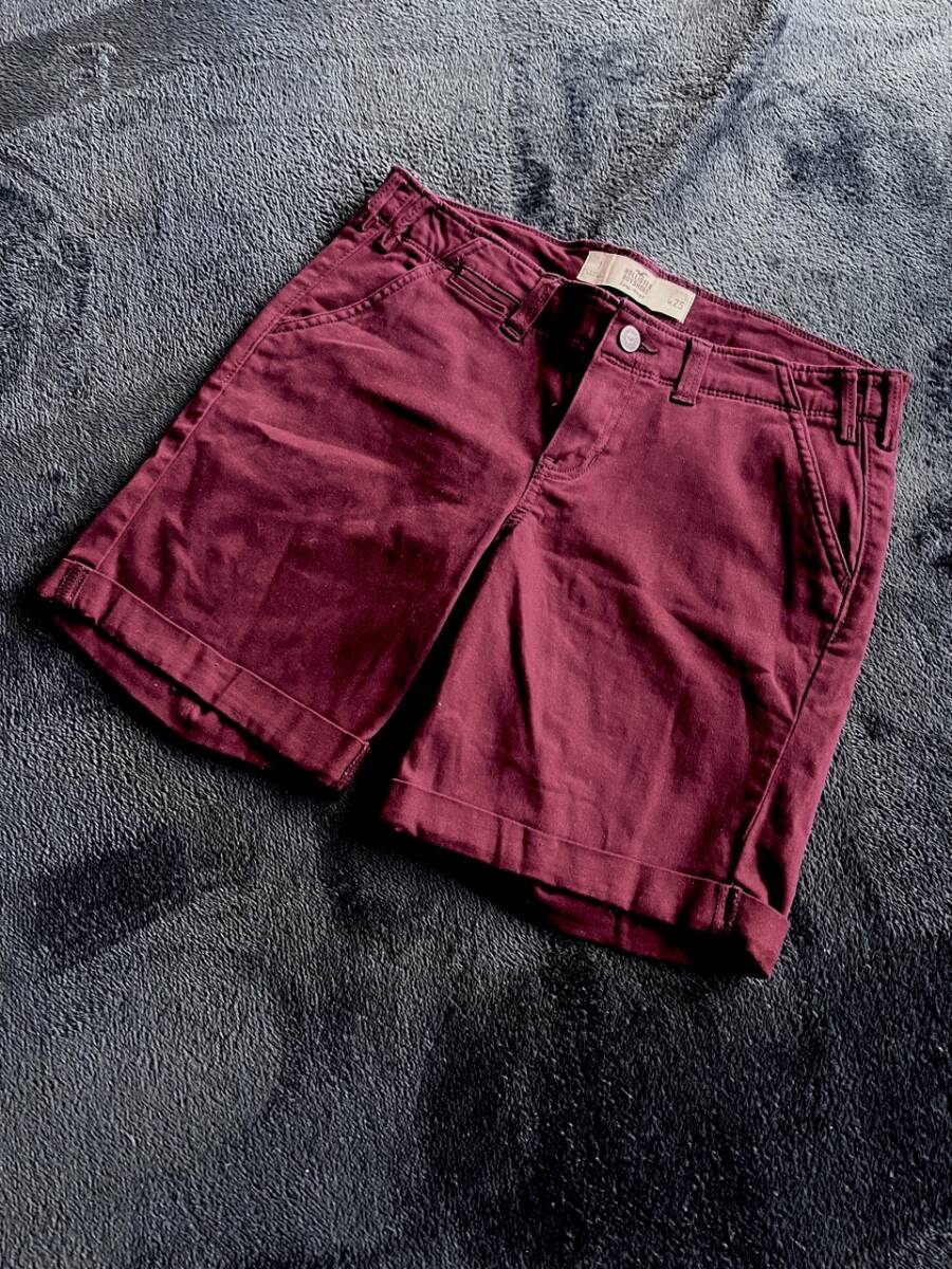 ■半ズボン ショートパンツ　W25 ストレッチ素材　コットン　ワイン　あずき色　